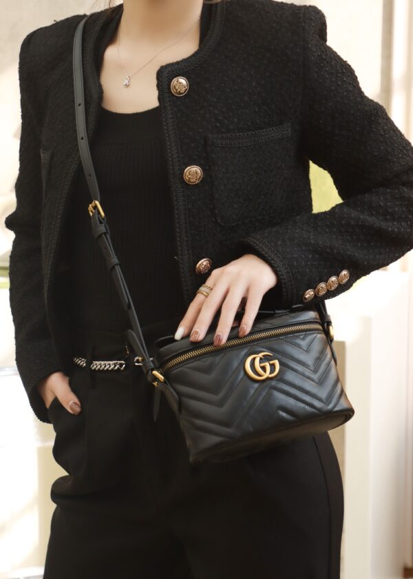GG Marmont Mini Top Handle Bag-Black#672253