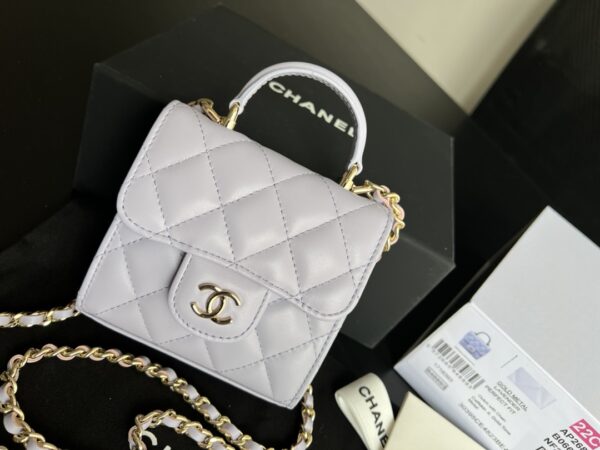 Mini Bag with Chain Lambskin Gold Black #AP2682
