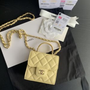 Mini Bag with Chain Lambskin Gold Black #AP2682