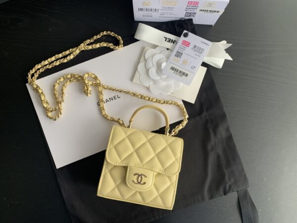 Mini Bag with Chain Lambskin Gold Black #AP2682