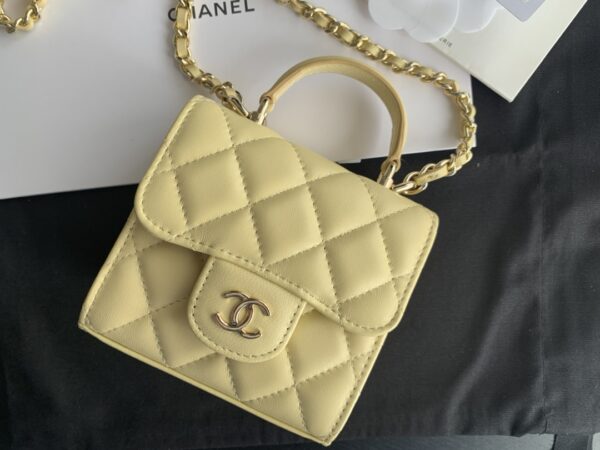Mini Bag with Chain Lambskin Gold Black #AP2682