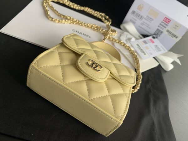 Mini Bag with Chain Lambskin Gold Black #AP2682