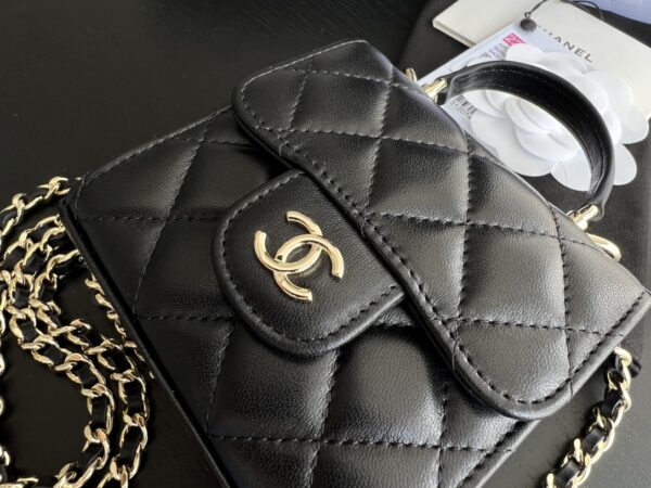 Mini Bag with Chain Lambskin Gold Black #AP2682