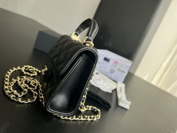 Mini Bag with Chain Lambskin Gold Black #AP2682