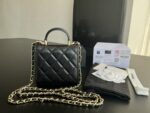 Mini Bag with Chain Lambskin Gold Black #AP2682