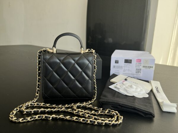 Mini Bag with Chain Lambskin Gold Black #AP2682