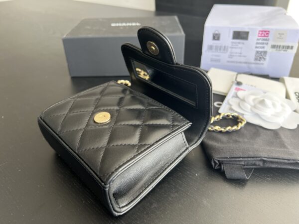 Mini Bag with Chain Lambskin Gold Black #AP2682