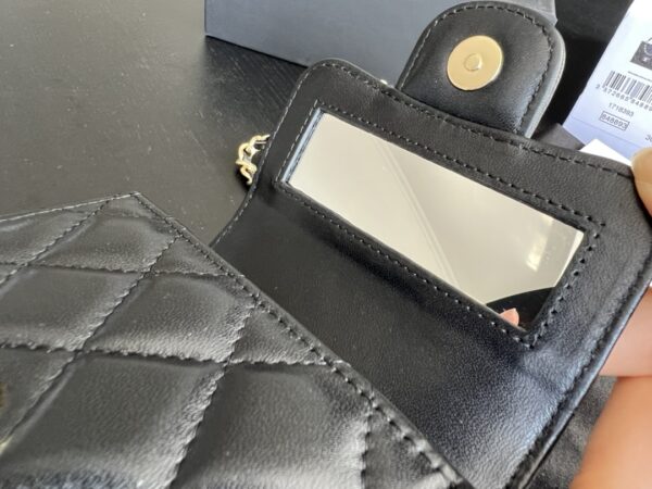 Mini Bag with Chain Lambskin Gold Black #AP2682