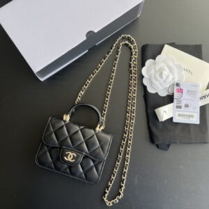 Mini Bag with Chain Lambskin Gold Black #AP2200