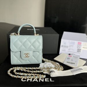 Mini Bag with Chain Lambskin Gold Black #AP2682