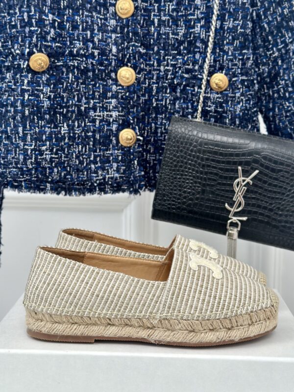 LES ESPADRILLES CELINE IN STRIPED CANVAS & EMBROIDERED PATCH