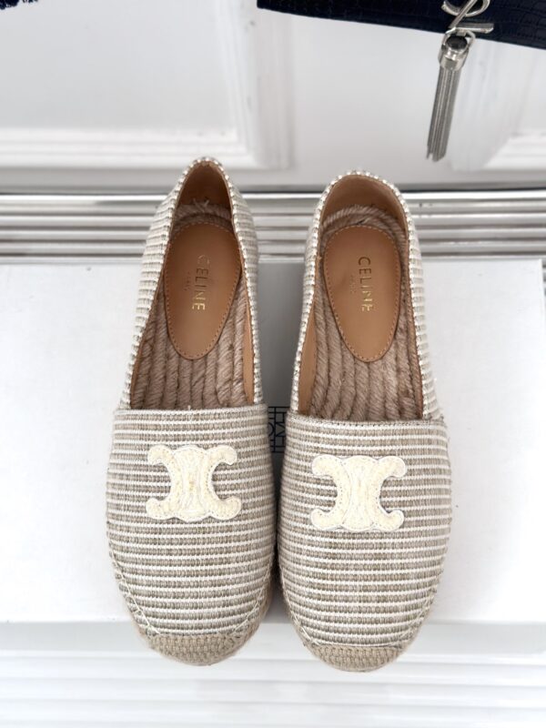 LES ESPADRILLES CELINE IN STRIPED CANVAS & EMBROIDERED PATCH