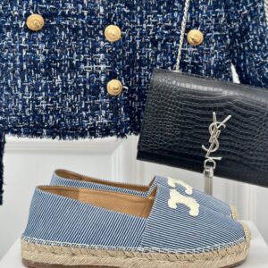 LES ESPADRILLES CELINE IN STRIPED CANVAS & EMBROIDERED PATCH
