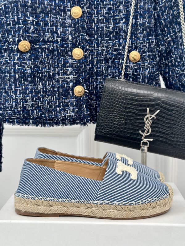 LES ESPADRILLES CELINE IN STRIPED CANVAS & EMBROIDERED PATCH