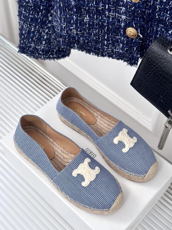 LES ESPADRILLES CELINE IN STRIPED CANVAS & EMBROIDERED PATCH