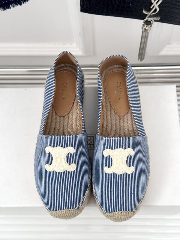LES ESPADRILLES CELINE IN STRIPED CANVAS & EMBROIDERED PATCH