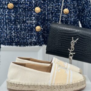LES ESPADRILLES CELINE IN STRIPED CANVAS & EMBROIDERED PATCH