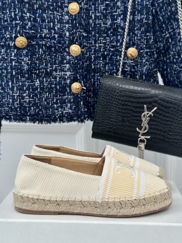 LES ESPADRILLES CELINE IN STRIPED CANVAS & EMBROIDERED PATCH