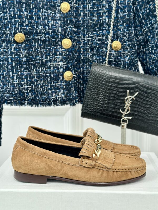 CELINE LUCO LOAFER WITH FRINGES IN SUEDE CALFSKIN CARAMEL