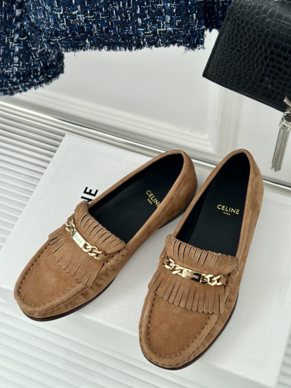 CELINE LUCO LOAFER WITH FRINGES IN SUEDE CALFSKIN CARAMEL