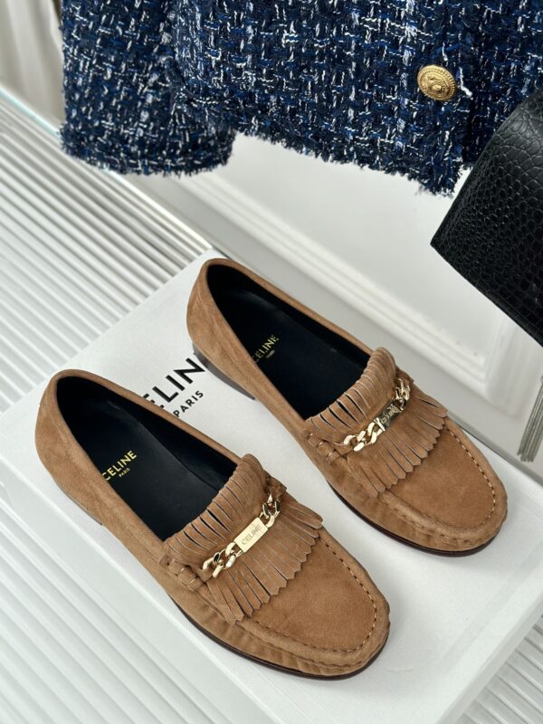 CELINE LUCO LOAFER WITH FRINGES IN SUEDE CALFSKIN CARAMEL