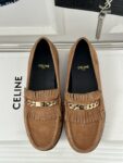 CELINE LUCO LOAFER WITH FRINGES IN SUEDE CALFSKIN CARAMEL