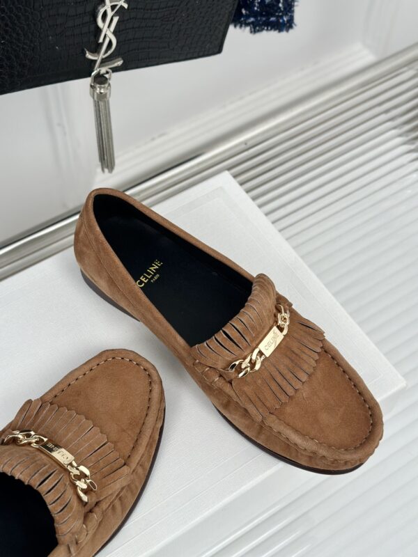 CELINE LUCO LOAFER WITH FRINGES IN SUEDE CALFSKIN CARAMEL