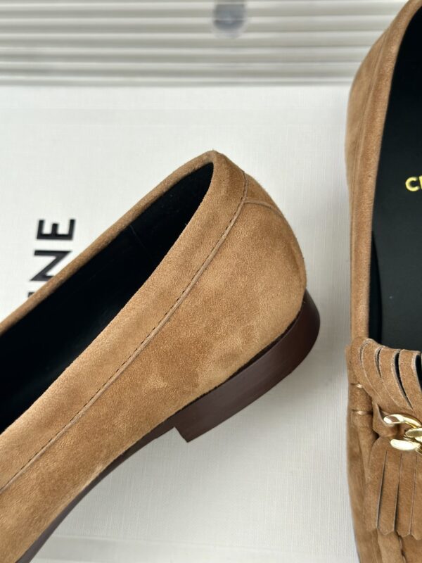 CELINE LUCO LOAFER WITH FRINGES IN SUEDE CALFSKIN CARAMEL