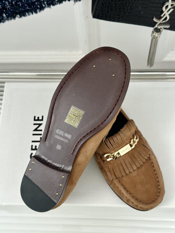 CELINE LUCO LOAFER WITH FRINGES IN SUEDE CALFSKIN CARAMEL