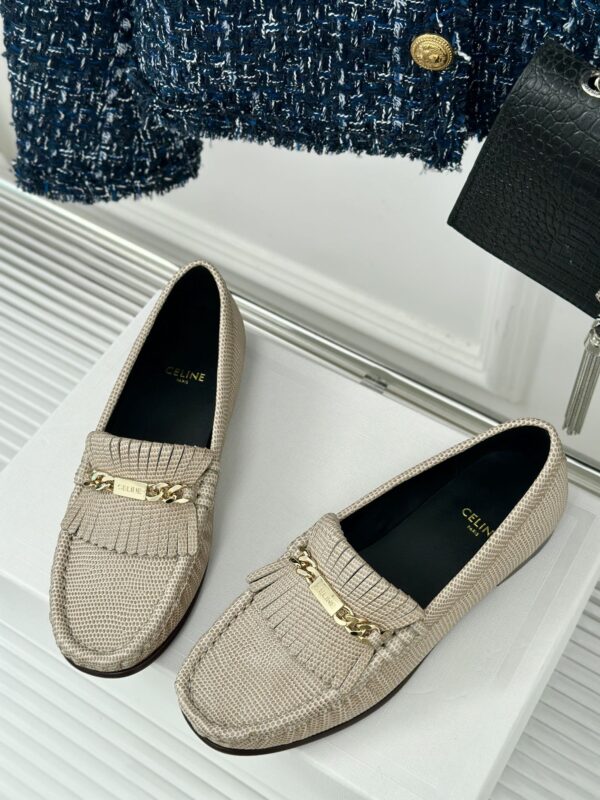 CELINE LUCO LOAFER WITH FRINGES IN SUEDE CALFSKIN CARAMEL