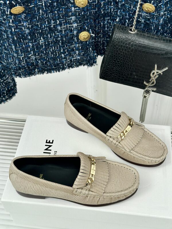 CELINE LUCO LOAFER WITH FRINGES IN SUEDE CALFSKIN CARAMEL