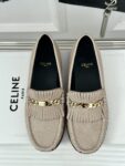 CELINE LUCO LOAFER WITH FRINGES IN SUEDE CALFSKIN CARAMEL
