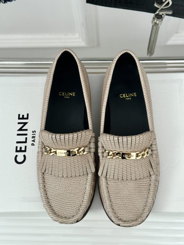 CELINE LUCO LOAFER WITH FRINGES IN SUEDE CALFSKIN CARAMEL
