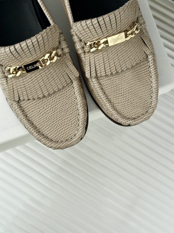 CELINE LUCO LOAFER WITH FRINGES IN SUEDE CALFSKIN CARAMEL
