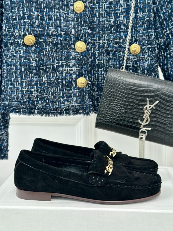 CELINE LUCO LOAFER WITH FRINGES IN SUEDE CALFSKIN CARAMEL