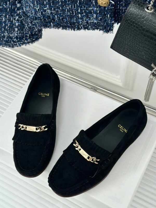 CELINE LUCO LOAFER WITH FRINGES IN SUEDE CALFSKIN CARAMEL