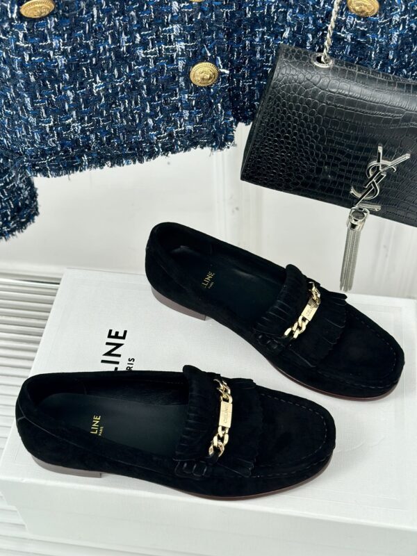 CELINE LUCO LOAFER WITH FRINGES IN SUEDE CALFSKIN CARAMEL