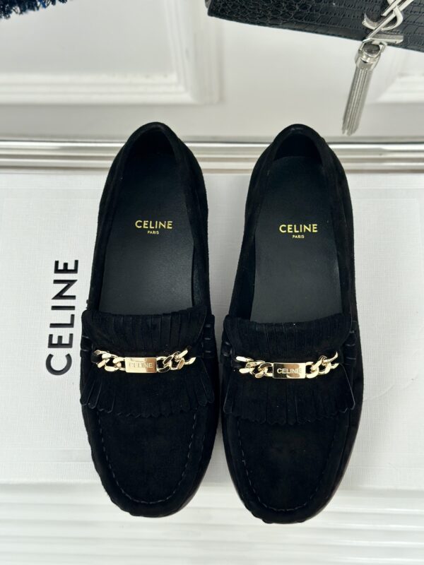 CELINE LUCO LOAFER WITH FRINGES IN SUEDE CALFSKIN CARAMEL
