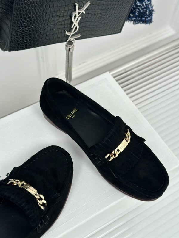 CELINE LUCO LOAFER WITH FRINGES IN SUEDE CALFSKIN CARAMEL