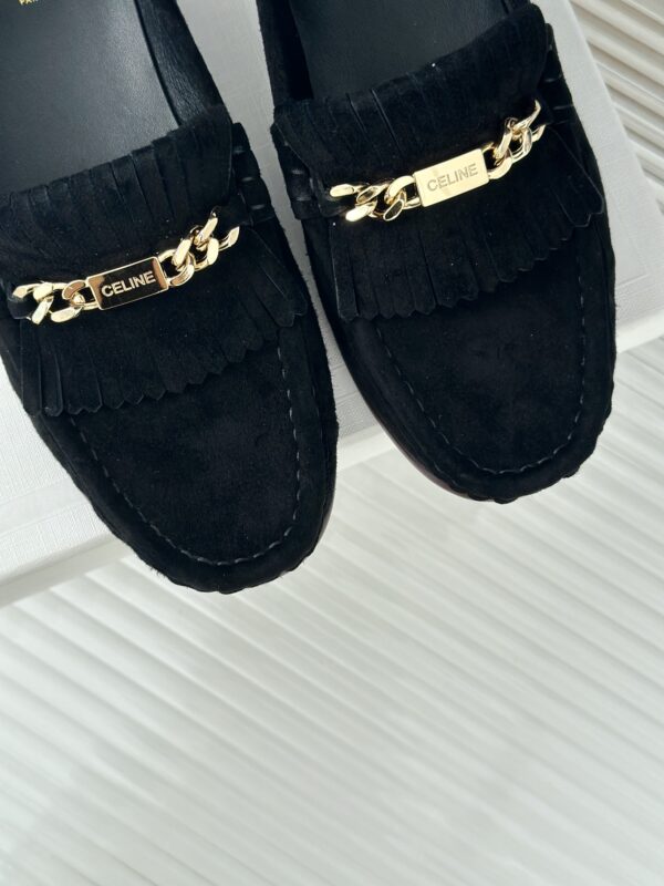 CELINE LUCO LOAFER WITH FRINGES IN SUEDE CALFSKIN CARAMEL