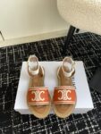 CELINE LYMPIA SANDAL IN TRIOMPHE JACQUARD CANVAS & CALFSKIN