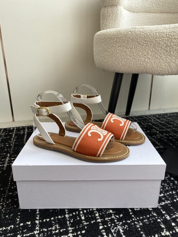 CELINE LYMPIA SANDAL IN TRIOMPHE JACQUARD CANVAS & CALFSKIN