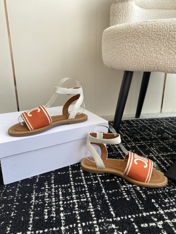 CELINE LYMPIA SANDAL IN TRIOMPHE JACQUARD CANVAS & CALFSKIN
