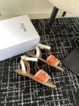 CELINE LYMPIA SANDAL IN TRIOMPHE JACQUARD CANVAS & CALFSKIN