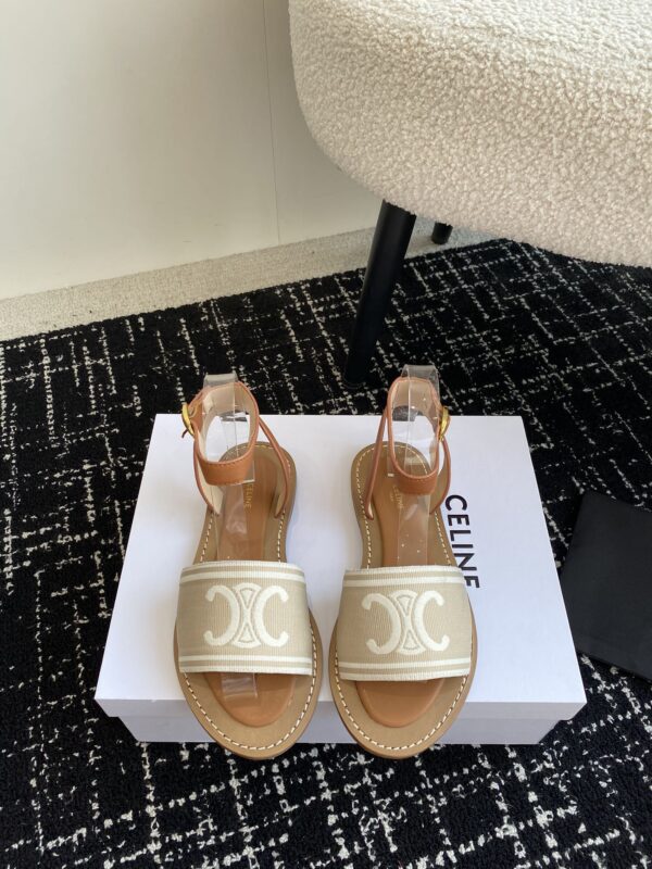 CELINE LYMPIA SANDAL IN TRIOMPHE JACQUARD CANVAS & CALFSKIN