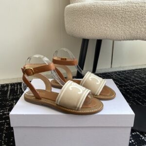 CELINE LYMPIA SANDAL IN TRIOMPHE JACQUARD CANVAS & CALFSKIN