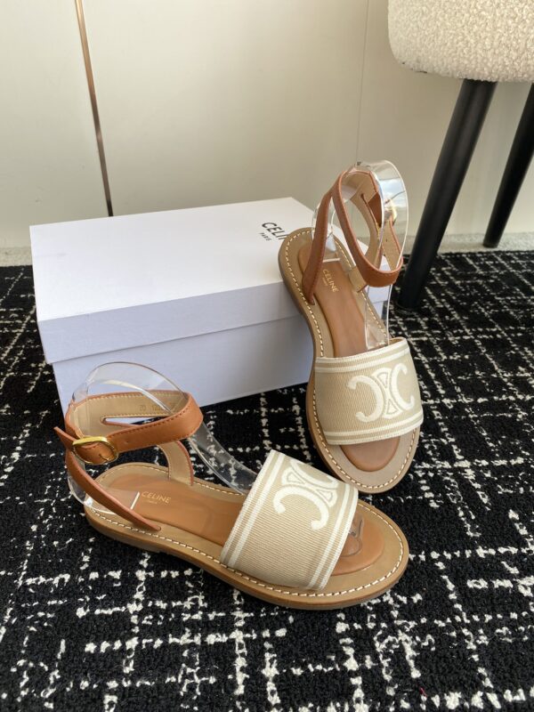 CELINE LYMPIA SANDAL IN TRIOMPHE JACQUARD CANVAS & CALFSKIN