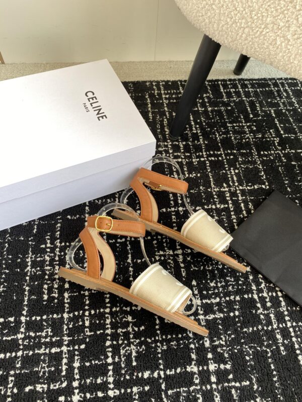 CELINE LYMPIA SANDAL IN TRIOMPHE JACQUARD CANVAS & CALFSKIN