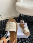 CELINE LYMPIA SANDAL IN TRIOMPHE JACQUARD CANVAS & CALFSKIN