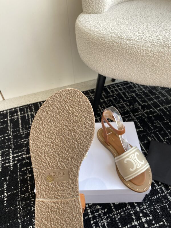 CELINE LYMPIA SANDAL IN TRIOMPHE JACQUARD CANVAS & CALFSKIN